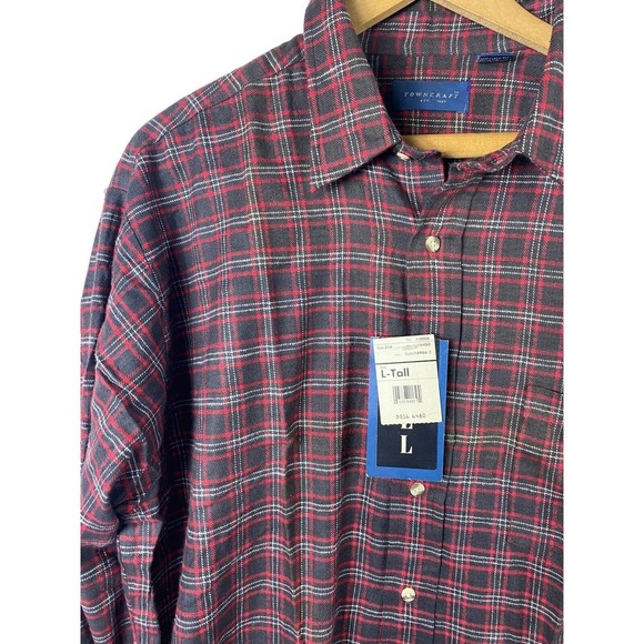 Towncraft Large Tall Flannel Shirt Mens NEW Dark Brown Red Plaid Tartan LT - Picture 4 of 9